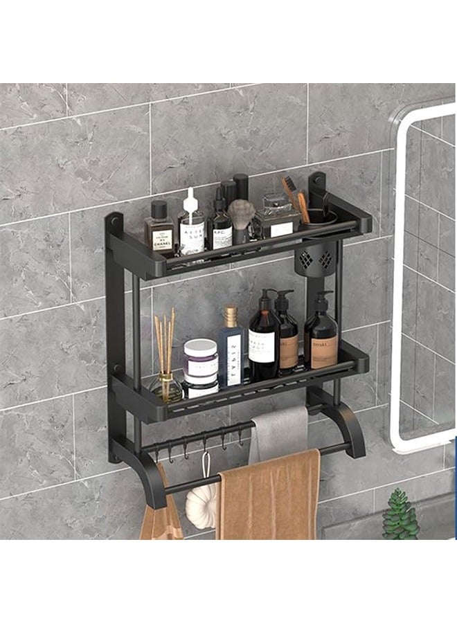 XiuWoo Double-Layer Bathroom Storage Rack, Punch-Free Towel Rack, Hotel Bathroom Storage Rack, Wall-Mounted Bathroom Rack, Bathroom Rack with Towel Bar, Shower Storage Rack, Suitable for Bathroom Storage Kitchen, Large Capacity - Image 5