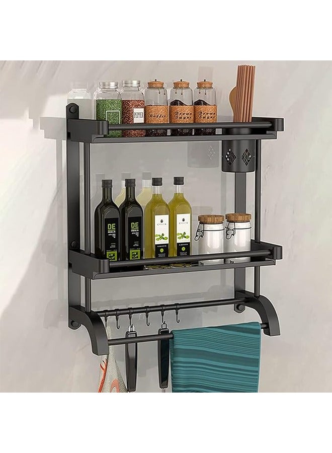 XiuWoo Double-Layer Bathroom Storage Rack, Punch-Free Towel Rack, Hotel Bathroom Storage Rack, Wall-Mounted Bathroom Rack, Bathroom Rack with Towel Bar, Shower Storage Rack, Suitable for Bathroom Storage Kitchen, Large Capacity - Image 3