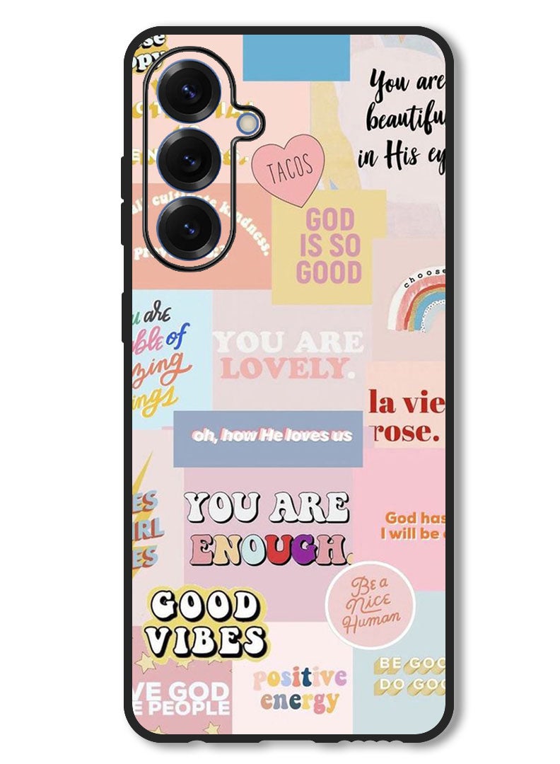 Theodor Case Compatible with Samsung Galaxy A36 Protection Shockproof Bumper Cover Good Vibes Collage - Image 1