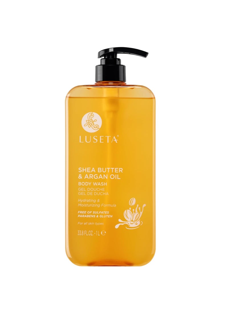 L LUSETA Luseta Shea Butter & Argan Oil Body Wash for Hydrating, Nourishing & Softening, for Daily Moisture, Smoothness & Gentle Cleanse for Dry and Dehydrated Skin, Sulfate & Paraben-Free 33.8oz 