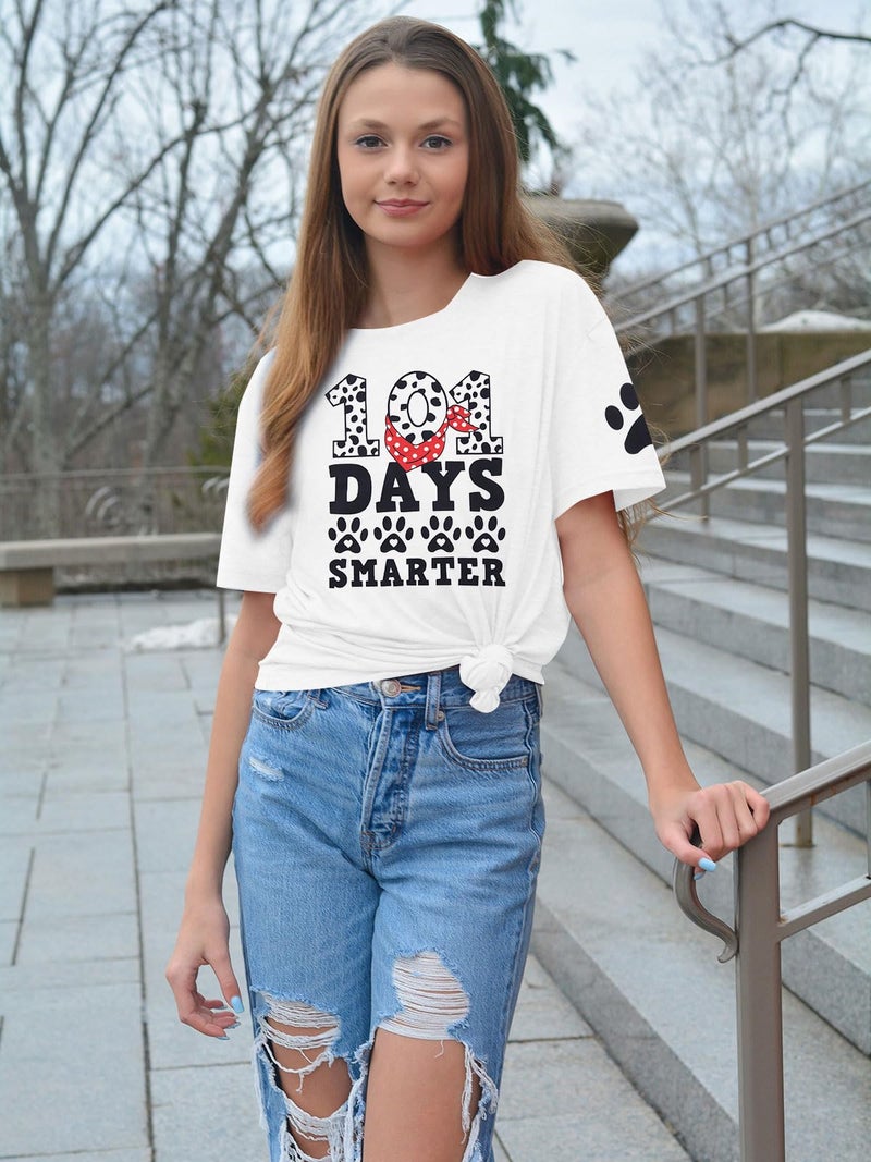 MAXIMGR Dalmatians Shirt 101 Days of School Shirts Teacher Shirts for Women Dog Dalmatian Costume Casual Motivational Tee New White - Image 4