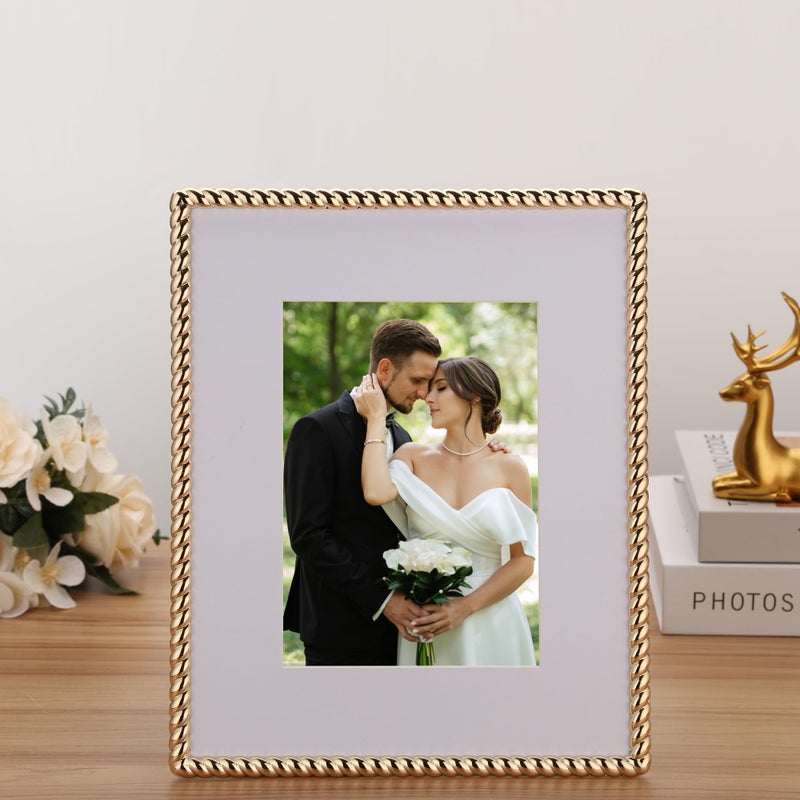 GorYeeFine High-End 8x10'' Gold Photo Frames with Acid Free Mat for 5x7''- Contemporary Rope Profile,Velvet Backing,Tempered Glass Front 5x7'' Picture Frames for Weddings and Home DÃ©cor - Image 3