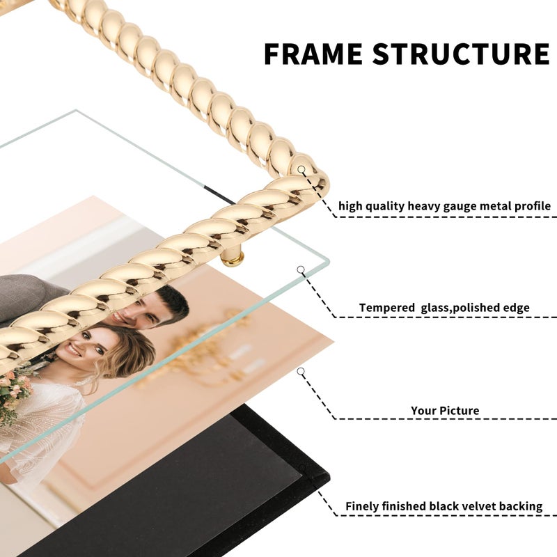 GorYeeFine High-End 8x10'' Gold Photo Frames with Acid Free Mat for 5x7''- Contemporary Rope Profile,Velvet Backing,Tempered Glass Front 5x7'' Picture Frames for Weddings and Home DÃ©cor - Image 5