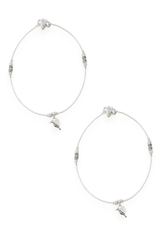 ACCESSHER Women's & Girls Traditional Oxidised Silver-Tone Bird Beaded Chain Anklet with Ghungroo Payal, Pajeb, Ankle Chain, Leg Chain Fashion Foot Jewellery for Gift - Image 1