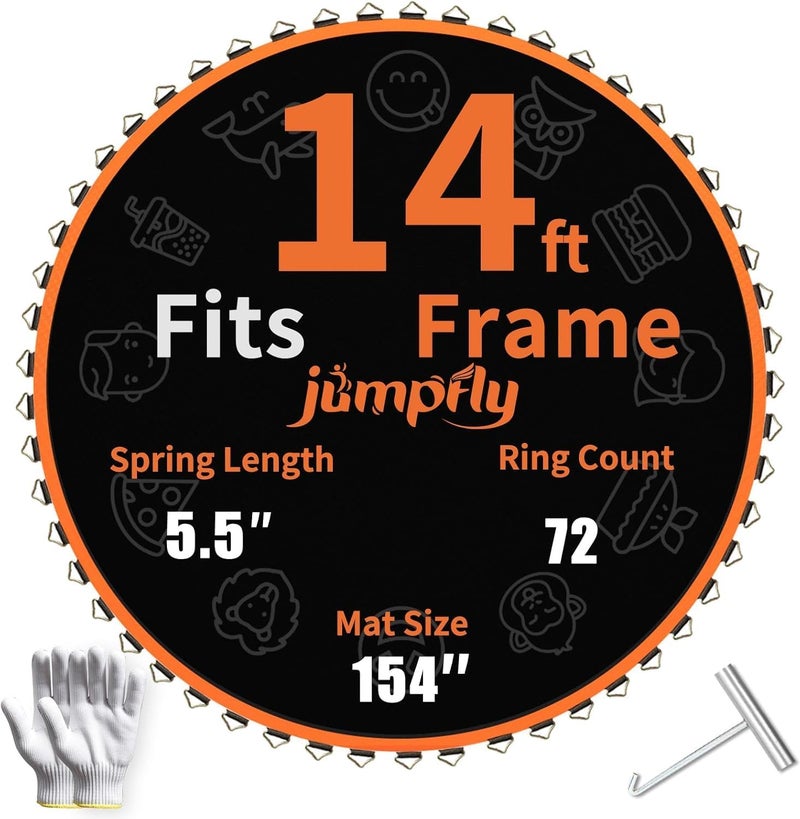 jumpfly Replacement Trampoline Mat - Jumping Trampoline Mat Fits 14FT Round Trampoline Frame 72 V-Rings 5.5 Inch Springs, UV-Resistant & Durable Bounce Pad with Hook Tools & Gloves - Image 1