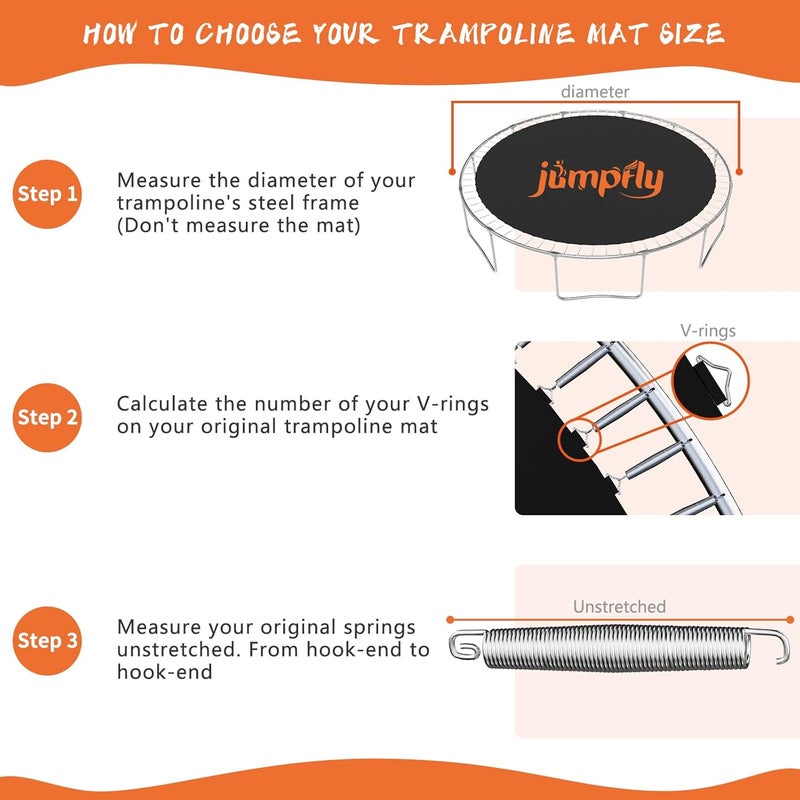 jumpfly Replacement Trampoline Mat - Jumping Trampoline Mat Fits 14FT Round Trampoline Frame 72 V-Rings 5.5 Inch Springs, UV-Resistant & Durable Bounce Pad with Hook Tools & Gloves - Image 4