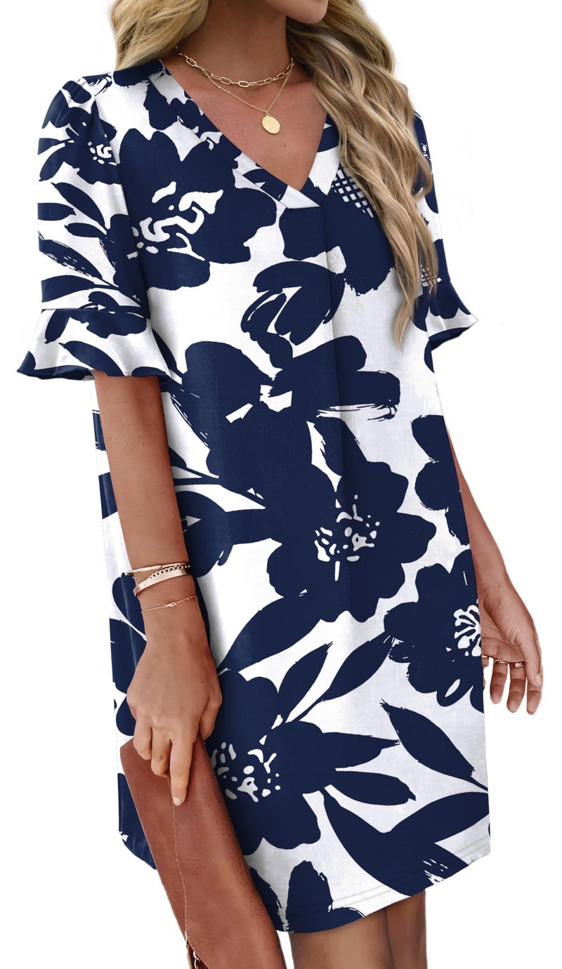 OFEEFAN Womens Summer Dresses 2026 Sundresses Beach Vacation Cruise Dresses Floral White L - Image 3
