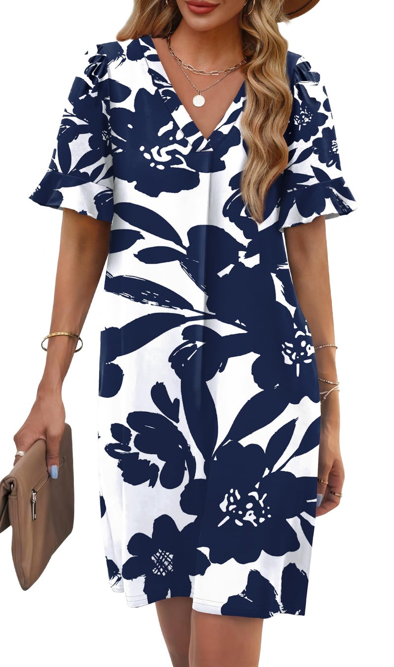 OFEEFAN Womens Summer Dresses 2026 Sundresses Beach Vacation Cruise Dresses Floral White L - Image 2