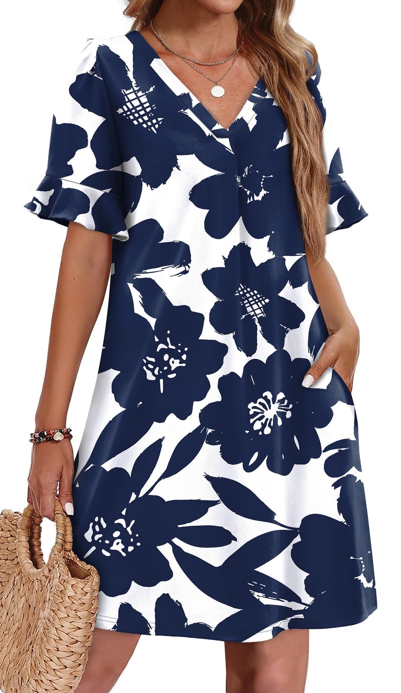 OFEEFAN Womens Summer Dresses 2026 Sundresses Beach Vacation Cruise Dresses Floral White L - Image 1