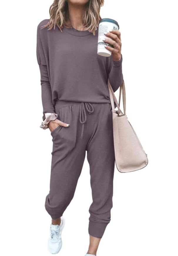 2024 Amazon Autumn New Independent European and American Cross-border Shrimp Womens Home Solid Color Casual Fashion Light purple