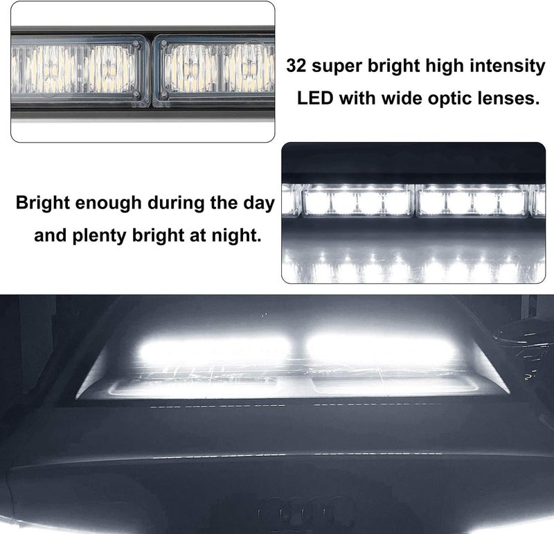 ASPL 2x16.8 inch Emergency Flashing LED Traffic Advisor Strobe Light Bar 32LED 26 Flash Patterns Interior Safety Warning Lights (White) - Image 3
