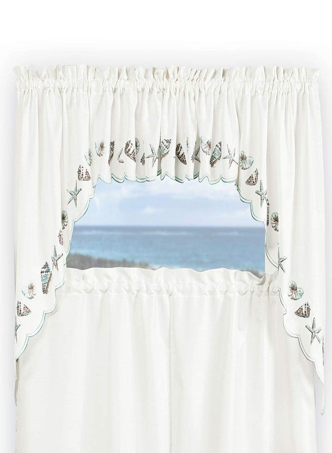 Renaissance Home Fashion Collections Etc Seashells Embroidered Swag Pair, 56" X 38", Sea Mist - Image 1