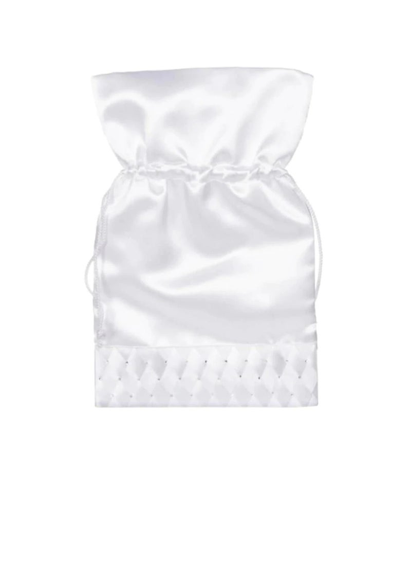 حقيبة برباط زفاف من الساتان باللون الأبيض مع أحجار الراين مقاس 7 × 10 بوصات - Image 2