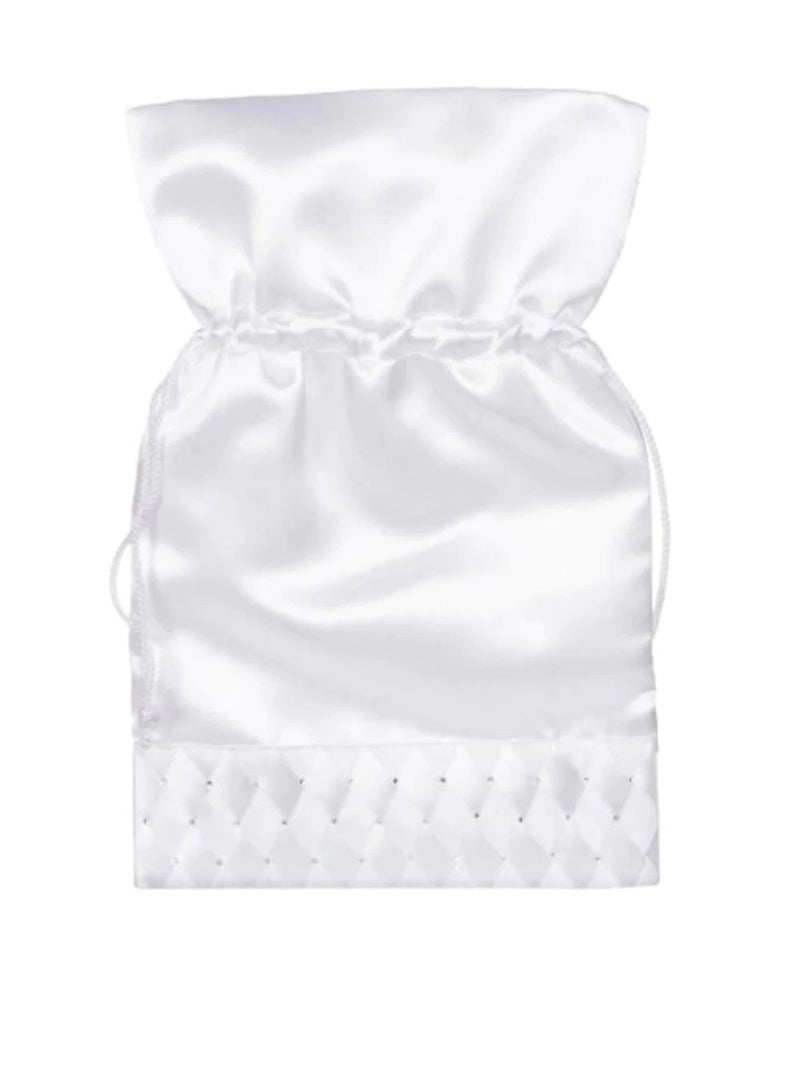 حقيبة برباط زفاف من الساتان باللون الأبيض مع أحجار الراين مقاس 7 × 10 بوصات - Image 1