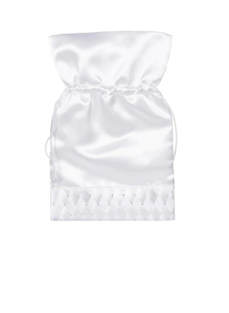 حقيبة برباط زفاف من الساتان باللون الأبيض مع أحجار الراين مقاس 7 × 10 بوصات - Image 3