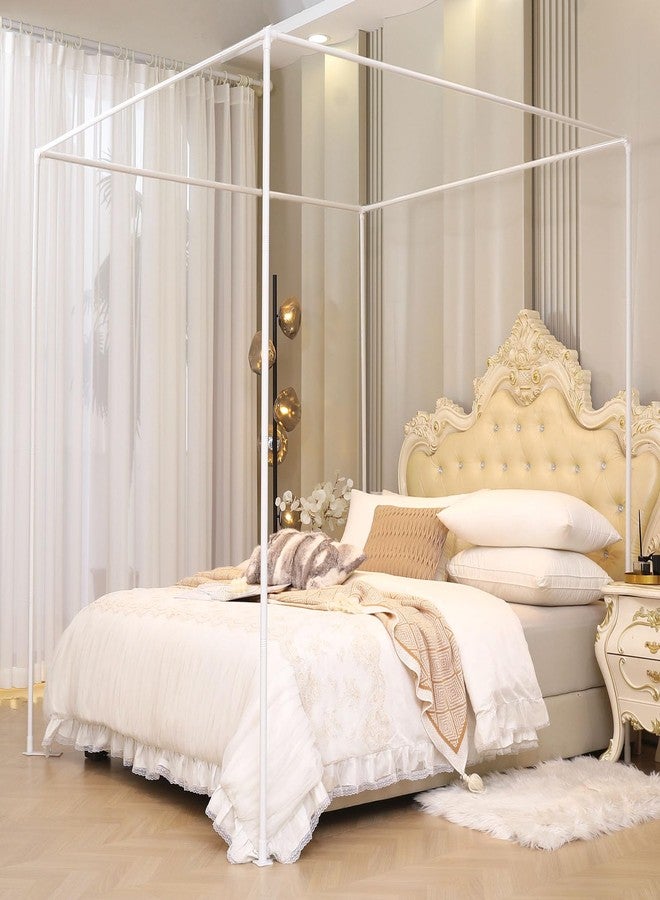AIKASY Queen Size Canopy Bed Frame, Thickened Metal Poles, Four Corner Brackets (White) - Image 2