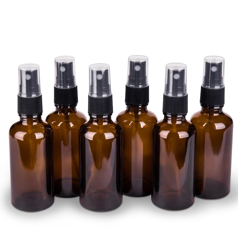 hmaimas 6 Pack Amber Glass Spray Bottles for Essential Oils, 2oz Small Fine Mist Travel Empty Spray Bottle for Hair and Plants - Image 1