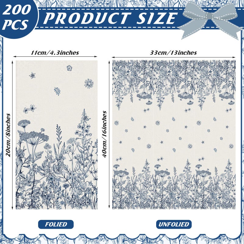 Moinchore 200 Pcs Blue Floral Decorative Paper Towels 2 Ply Blue and White Disposable Hand Towels for Bathroom Summer Wildflower Paper Guest Towels for Holiday Wedding Bridal Shower Tea Party - Image 1
