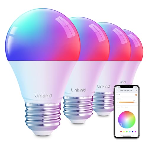 Linkind Smart Light Bulbs, Smart Bulb That Work with Alexa & Google Home, LED Light Bulbs Color Changing, 104 Preset Scene, Music Sync, A19 E26 2.4GHz RGBTW WiFi Bluetooth Light Bulb 60W, 800LM, 4Pack - Image 1