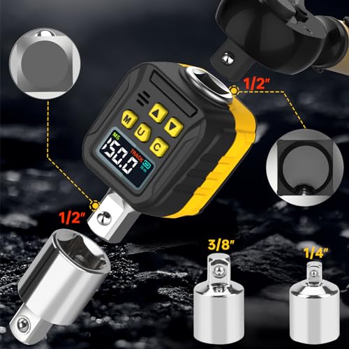 YIYEIE 1/2" Digital Torque Adapter, 7.4-147.5 Ft-lb/10-200 Nm, Color LCD, Digital Torque Wrench Adapter with ±2% Accuracy, Torque Wrench Calibration Tool with 3/8'' & 1/4'' Adapters for Car - Image 3