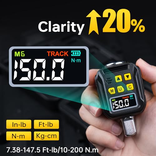 YIYEIE 1/2" Digital Torque Adapter, 7.4-147.5 Ft-lb/10-200 Nm, Color LCD, Digital Torque Wrench Adapter with ±2% Accuracy, Torque Wrench Calibration Tool with 3/8'' & 1/4'' Adapters for Car - Image 2