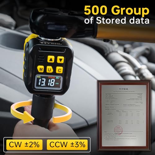 YIYEIE 1/2" Digital Torque Adapter, 7.4-147.5 Ft-lb/10-200 Nm, Color LCD, Digital Torque Wrench Adapter with ±2% Accuracy, Torque Wrench Calibration Tool with 3/8'' & 1/4'' Adapters for Car - Image 5