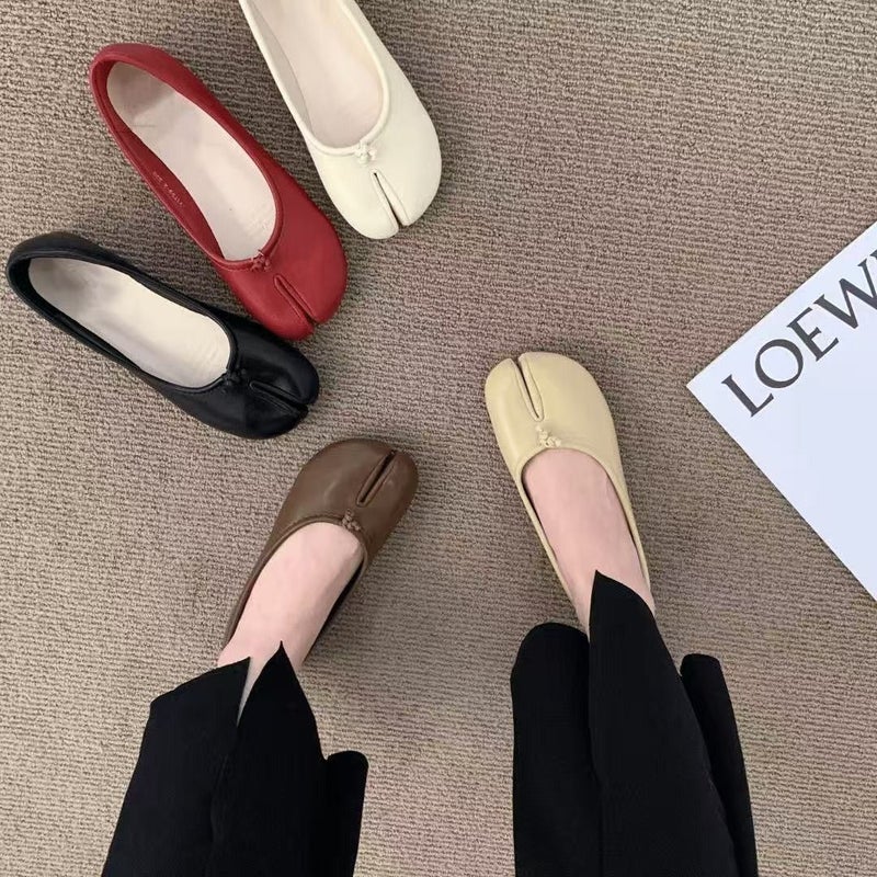 Women's French Vintage Split-Toe Flat Loafer Shoes - Image 1