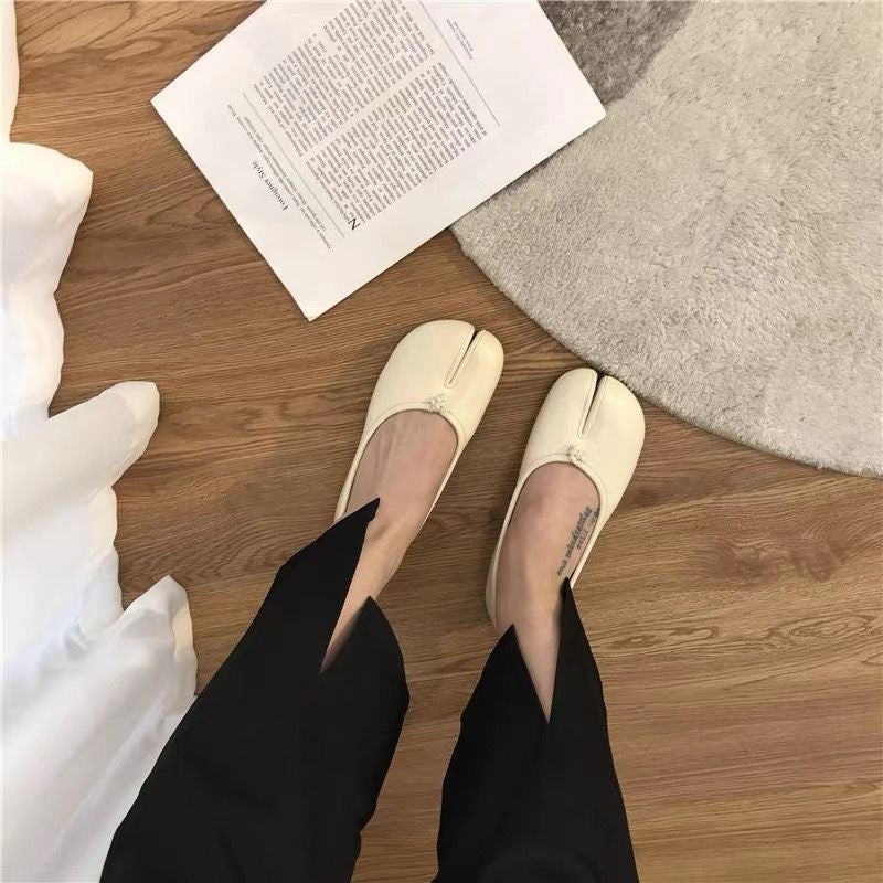 Women's French Vintage Split-Toe Flat Loafer Shoes - Image 2