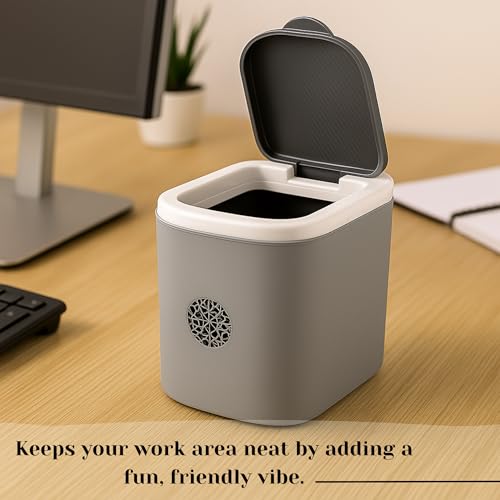 Liza Mini Waste Bin with Attached Lid & Easy To Open, Multi-Use Dust Bin For Various Uses (Grey) - Image 4