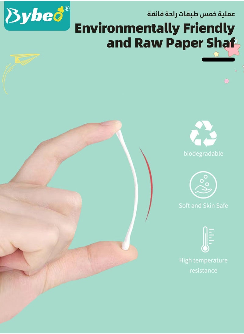 Bybeo - 400PCS Baby Cotton Swabs,  Double-headed Ear Spoon, Baby Cotton Buds, Baby Cotton Safe Swabs for Delicate Baby Ear Nose, 100% Pure Organic Cotton,100% Biodegradable Chlorine Free & Hypoallergenic - Image 1