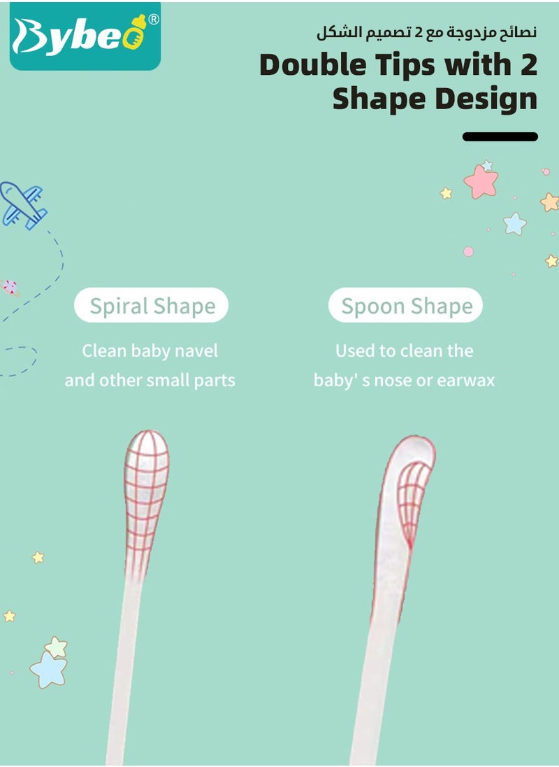 Bybeo - 400PCS Baby Cotton Swabs,  Double-headed Ear Spoon, Baby Cotton Buds, Baby Cotton Safe Swabs for Delicate Baby Ear Nose, 100% Pure Organic Cotton,100% Biodegradable Chlorine Free & Hypoallergenic - Image 1