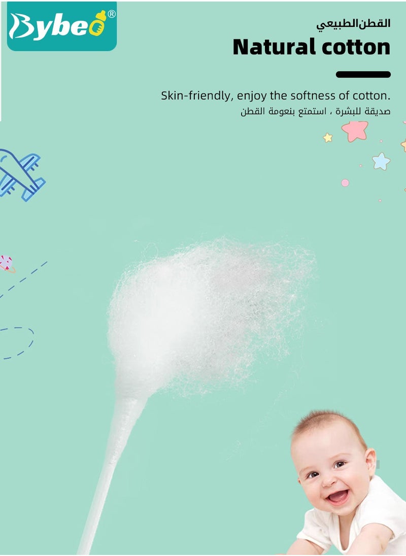 Bybeo - 400PCS Baby Cotton Swabs,  Double-headed Ear Spoon, Baby Cotton Buds, Baby Cotton Safe Swabs for Delicate Baby Ear Nose, 100% Pure Organic Cotton,100% Biodegradable Chlorine Free & Hypoallergenic - Image 1