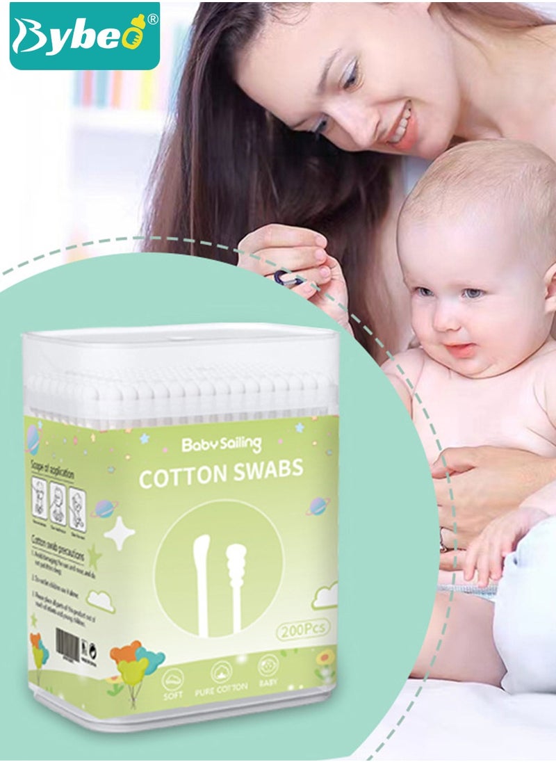 Bybeo - 400PCS Baby Cotton Swabs,  Double-headed Ear Spoon, Baby Cotton Buds, Baby Cotton Safe Swabs for Delicate Baby Ear Nose, 100% Pure Organic Cotton,100% Biodegradable Chlorine Free & Hypoallergenic - Image 1