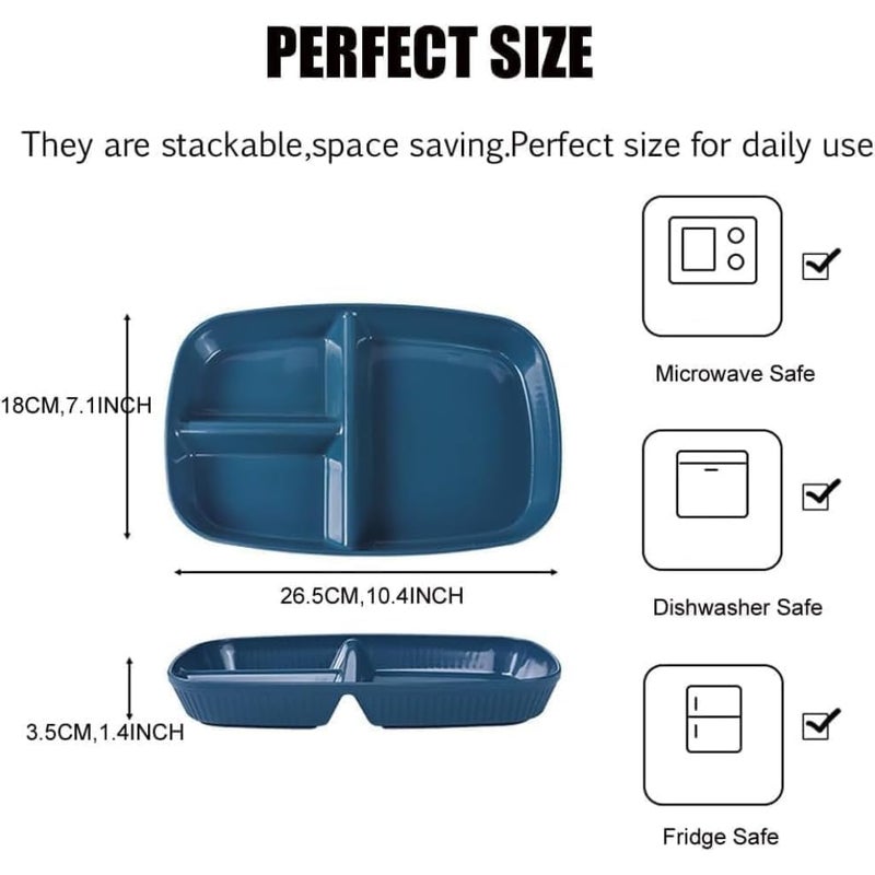 WE-CEF Wheat Straw Plates with 3 Compartments,Divided Plates 10.5 Inch Portion Control Unbreakable Reusable Portion Control Dish for Restaurants (2, Dark Blue) - Image 5