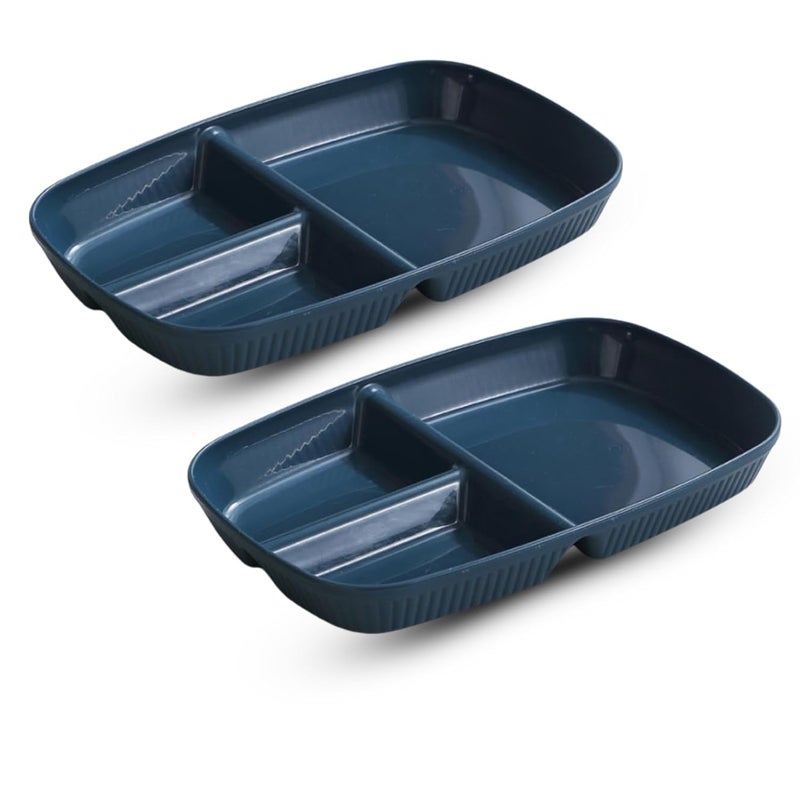 WE-CEF Wheat Straw Plates with 3 Compartments,Divided Plates 10.5 Inch Portion Control Unbreakable Reusable Portion Control Dish for Restaurants (2, Dark Blue) - Image 1