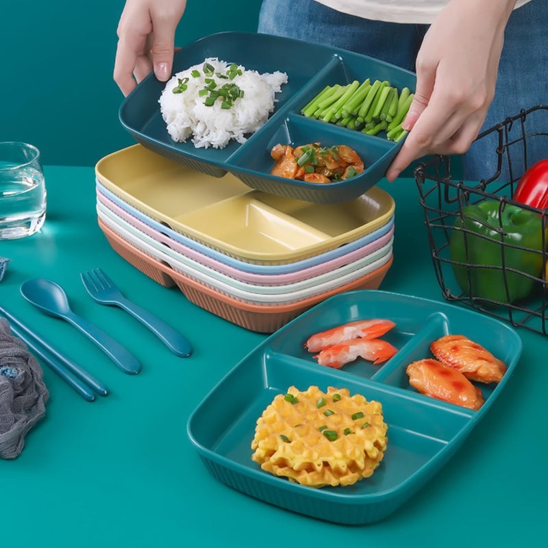 WE-CEF Wheat Straw Plates with 3 Compartments,Divided Plates 10.5 Inch Portion Control Unbreakable Reusable Portion Control Dish for Restaurants (2, Dark Blue) - Image 4