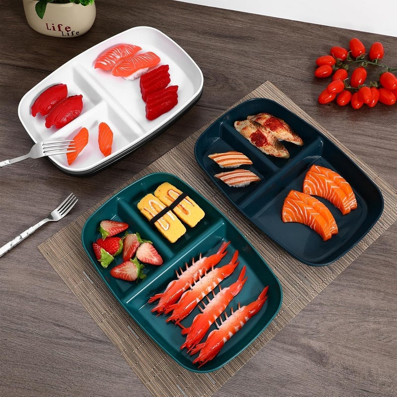 WE-CEF Wheat Straw Plates with 3 Compartments,Divided Plates 10.5 Inch Portion Control Unbreakable Reusable Portion Control Dish for Restaurants (2, Dark Blue) - Image 2