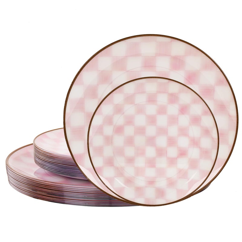 U-QE UQE 20PCS Pink Plastic Plates for Party Retro Checkered Plates Disposable Heavy Duty White and Pink Plate for Party Birthdays 10 1025 Inch Dinner and 10 75 Inch Dessert Plate - Image 2
