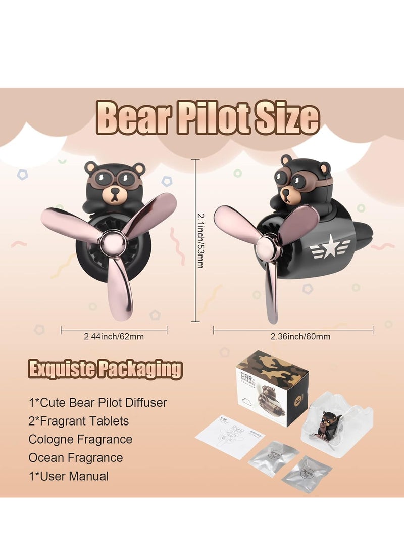 RATSAW Car Air Freshener Cute Bear Pilot Car Perfume Diffuser Vent Clip Rotating Propeller Automobile Air Outlet Fan Car Aromatherapy  for Men Women with 2 Incense Slices  - Image 4