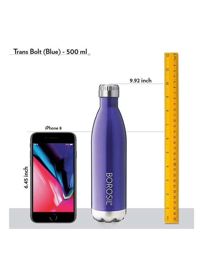 Borosil Vacuum Insulated Copper Coated Inner Trans Bolt Water Bottle, Sports Bottle, Yoga Bottle, Outdoor, Portableleak Proof, Reusable Water Bottle Blue, 500 Ml, Fgbol0500Bl - Image 3