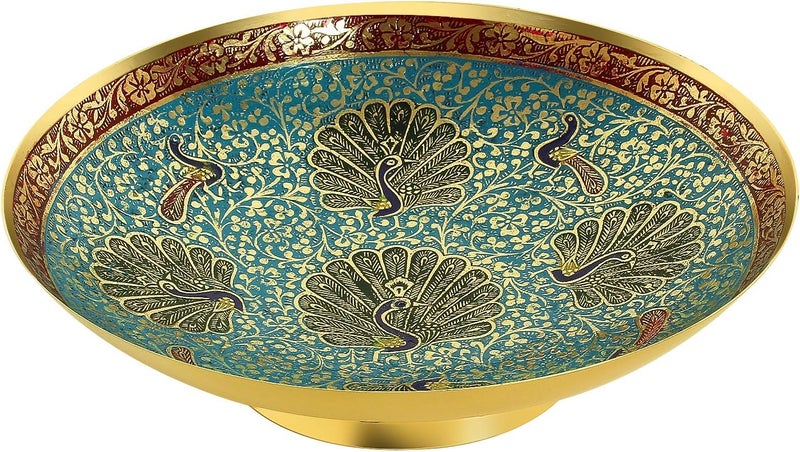 Zap Impex Brass Decorative Dry Fruit Bowl Multipurpose Serving Bowl carving Work  Size 7 Beautiful Blue Color Peacock design Kitchenware Gift - Image 1
