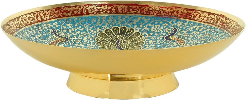 Zap Impex Brass Decorative Dry Fruit Bowl Multipurpose Serving Bowl carving Work  Size 7 Beautiful Blue Color Peacock design Kitchenware Gift - Image 2