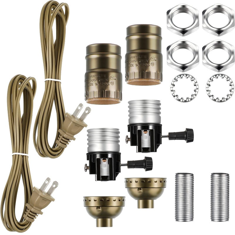 Honoson Lamp Repair Kit Table Rewire Lamp Parts with 3 Way Socket Matching Cord and Essential Hardware Wiring Kit for Table Floor DIY Design Repair Light Do It Yourself(Bronze) - Image 1