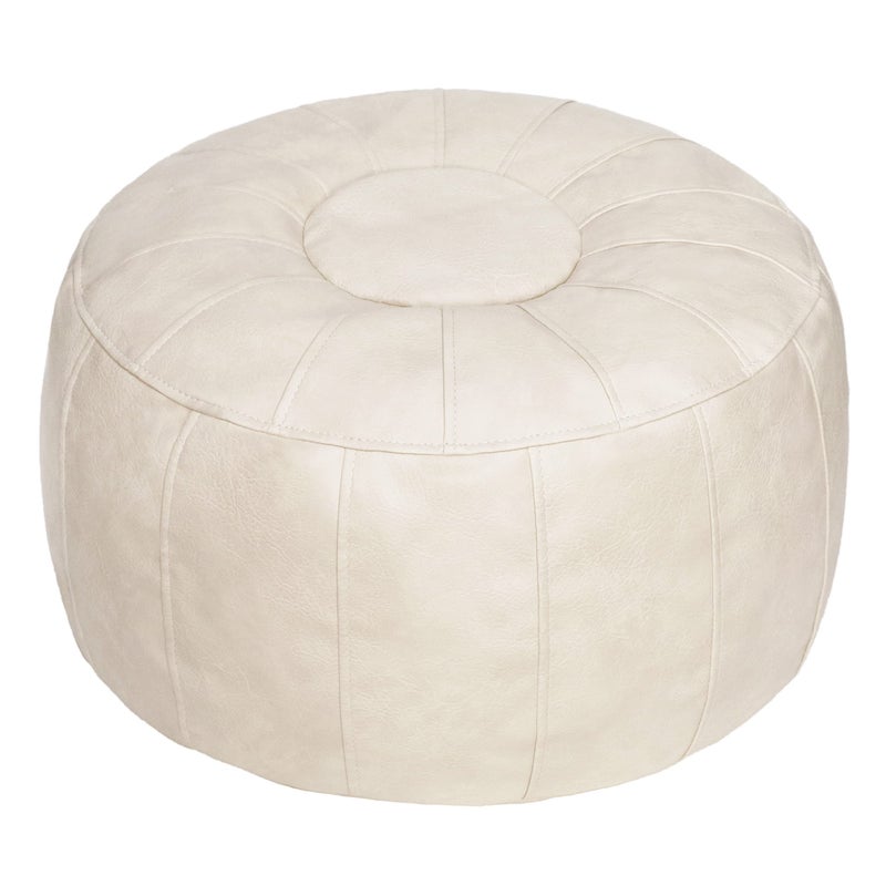 Thgonwid Unstuffed Moroccan Storage Pouf Foot Stool Ottoman Seat Handmade Faux Leather Bean Bag Floor Chair Foot Rest for Living Room Bedroom or Balcony Ivory White