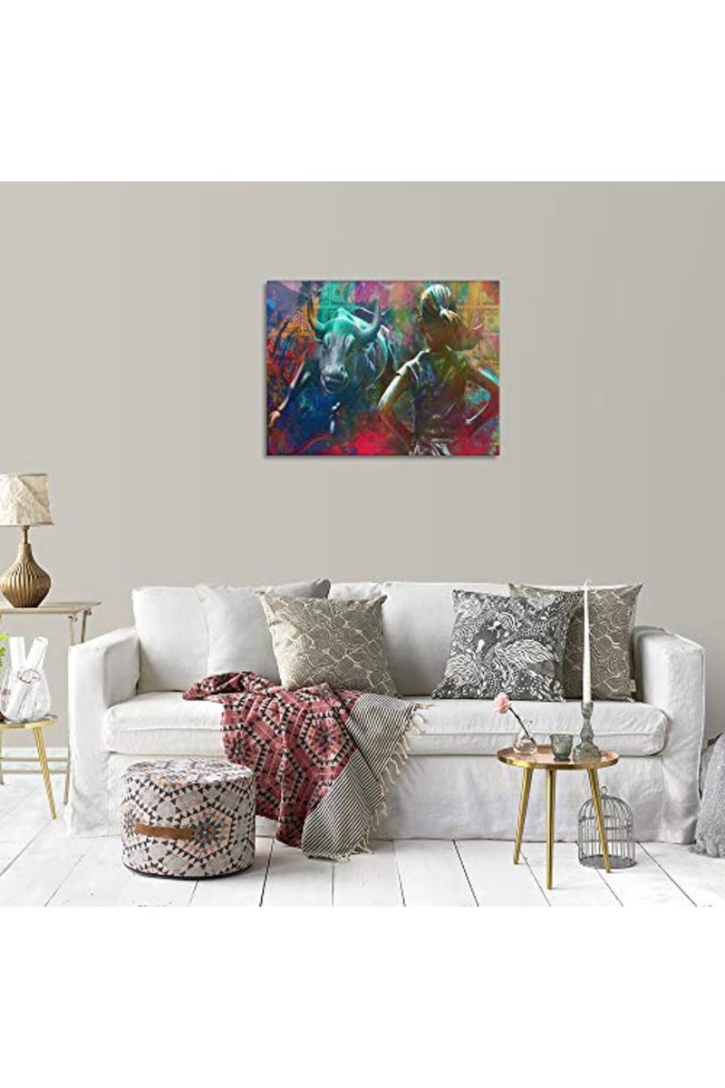 Yetaryy Abstract Wall Art Decor New York Wall Street Charging Bull Picture Poster Equality Fearless Girl Inspirational Entrepreneur Quotes Framed Art Print Paintings for Office Home Decoration - 18"Hx24"W - Image 2