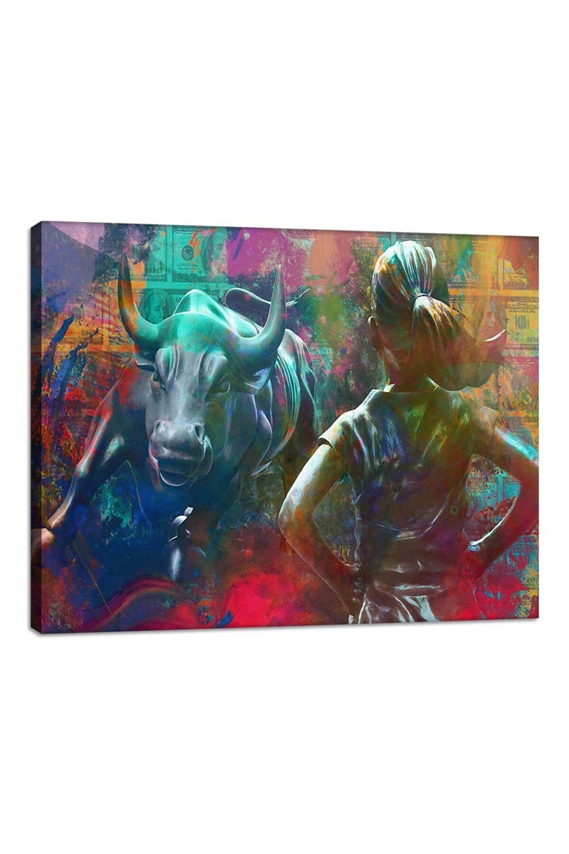 Yetaryy Abstract Wall Art Decor New York Wall Street Charging Bull Picture Poster Equality Fearless Girl Inspirational Entrepreneur Quotes Framed Art Print Paintings for Office Home Decoration - 18"Hx24"W - Image 1