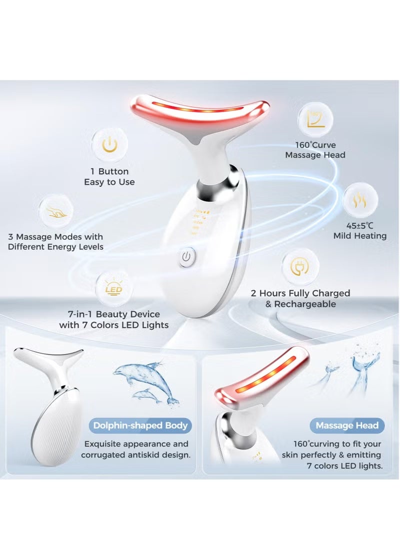 العلاج بالضوء الأحمر للوجه، جهاز تجديد البشرة للوجه والرقبة بفوتونات LED متعددة الألوان، جهاز شد الرقبة، منظف مزدوج للذقن المحمول للعناية بالبشرة، جهاز تدليك للتجاعيد للوجه والرقبة - Image 3