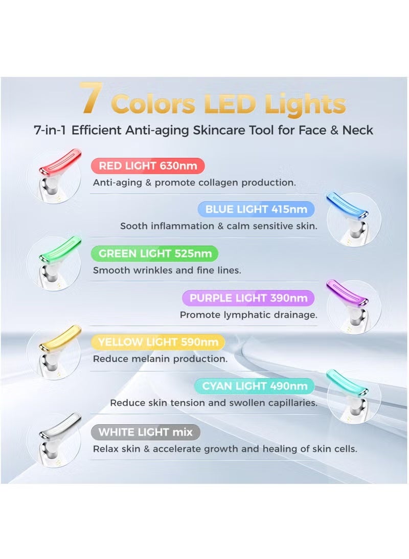 العلاج بالضوء الأحمر للوجه، جهاز تجديد البشرة للوجه والرقبة بفوتونات LED متعددة الألوان، جهاز شد الرقبة، منظف مزدوج للذقن المحمول للعناية بالبشرة، جهاز تدليك للتجاعيد للوجه والرقبة - Image 2