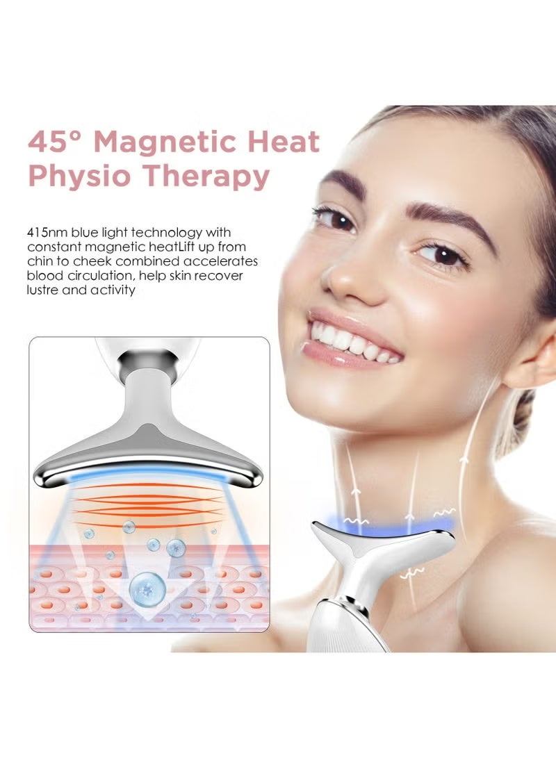 العلاج بالضوء الأحمر للوجه، جهاز تجديد البشرة للوجه والرقبة بفوتونات LED متعددة الألوان، جهاز شد الرقبة، منظف مزدوج للذقن المحمول للعناية بالبشرة، جهاز تدليك للتجاعيد للوجه والرقبة - Image 5
