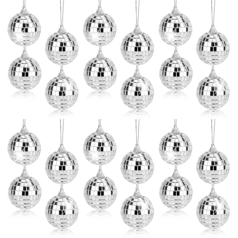 جاكاي 24 PCS Silver Disco Mirror Ball لزينة الحفلات الشجرة عيد ميلاد الزفاف الحلي (3 سم) - Image 1